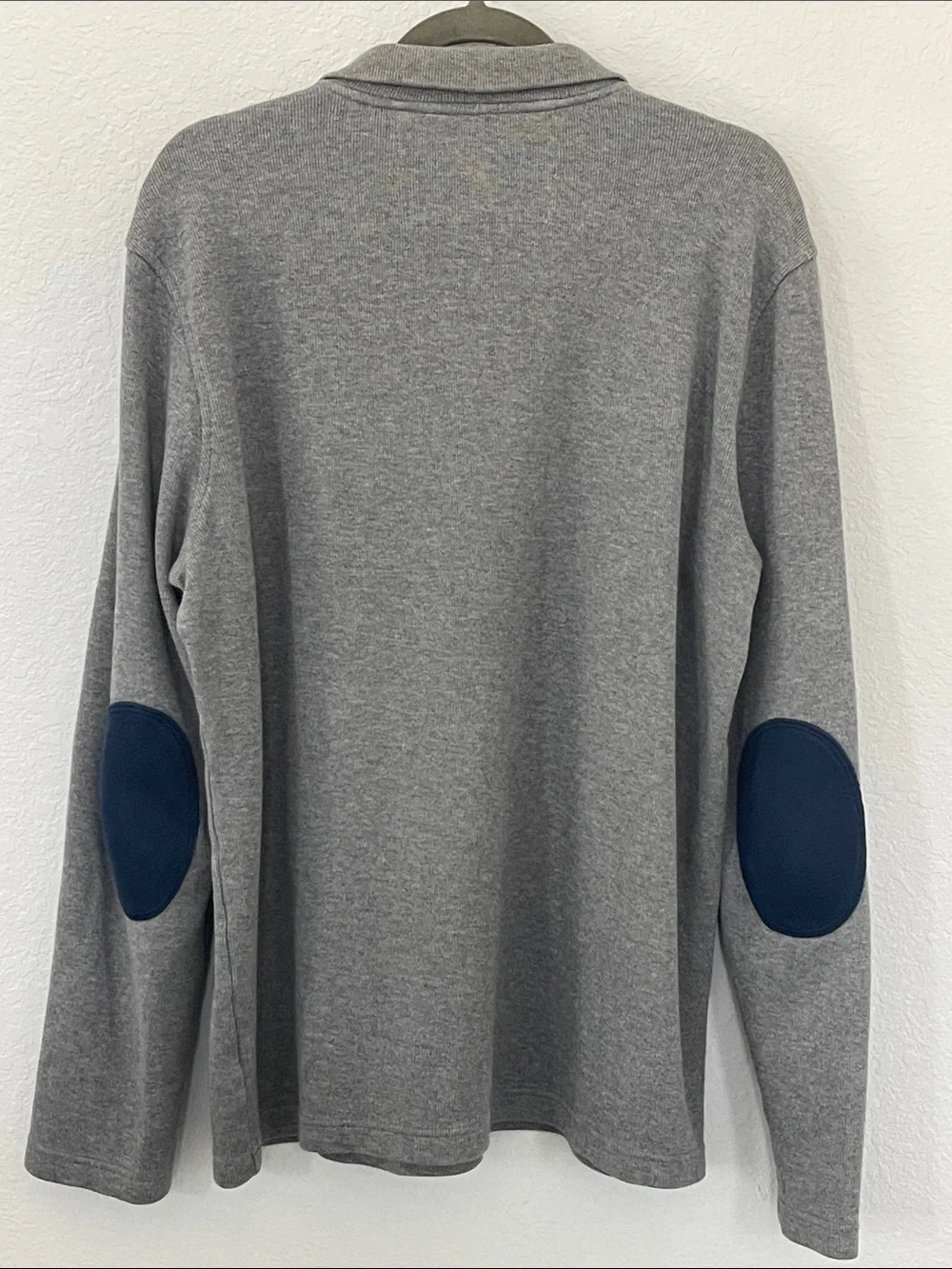 Banana Republic Men’s L Gray 1/4 Zip Pullover Cotton Navy Elbow Patch